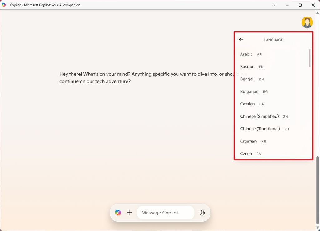 Copilot change language