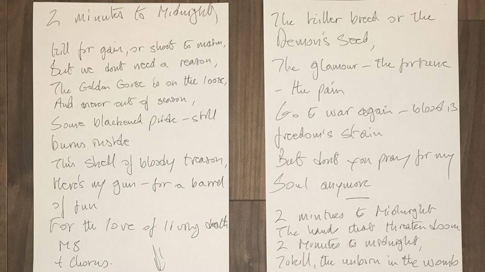 Iron Maiden signed lyrics