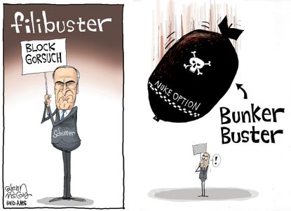 Political Cartoon U.S. Schumer Gorsuch Supreme Court Filibuster