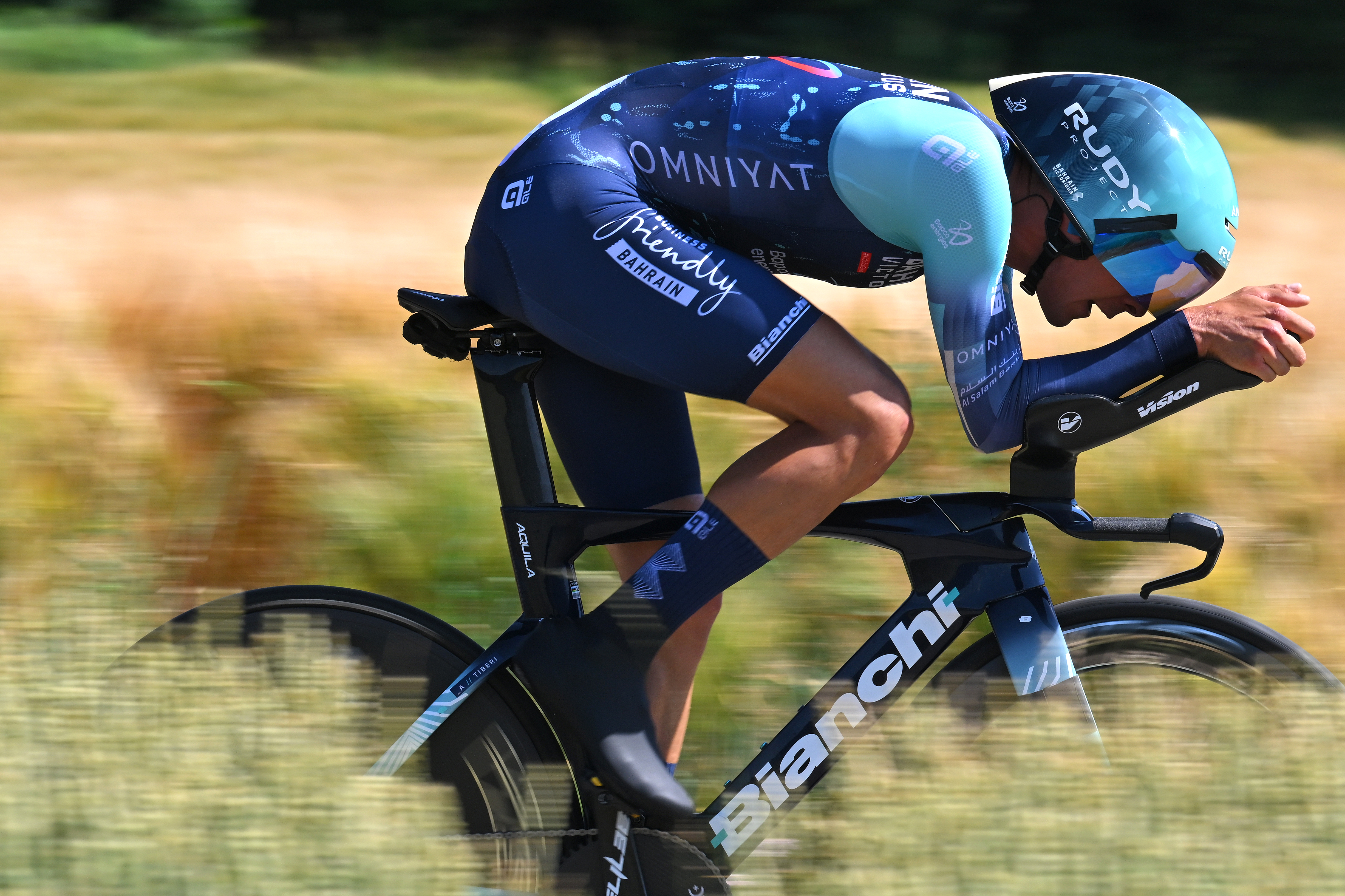 AARBURG, SWITZERLAND - JUNE 20: Antonio Tiberi of Italy and Team Bahrain - Victorious competes during the 89th Tour de Suisse 2026, Stage 4 a 23.7km individual time trial stage from Aarburg to Aarburg / #UCIWT / on June 20, 2026 in Aarburg, Switzerland. (Photo by Tim de Waele/Getty Images)