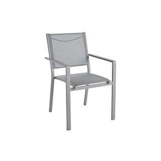 An affordable grey metal garden chair