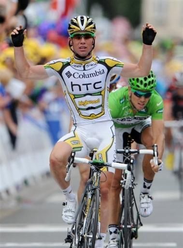 Mark Cavendish (Columbia-THC) wins his third stage of teh Tour de France.