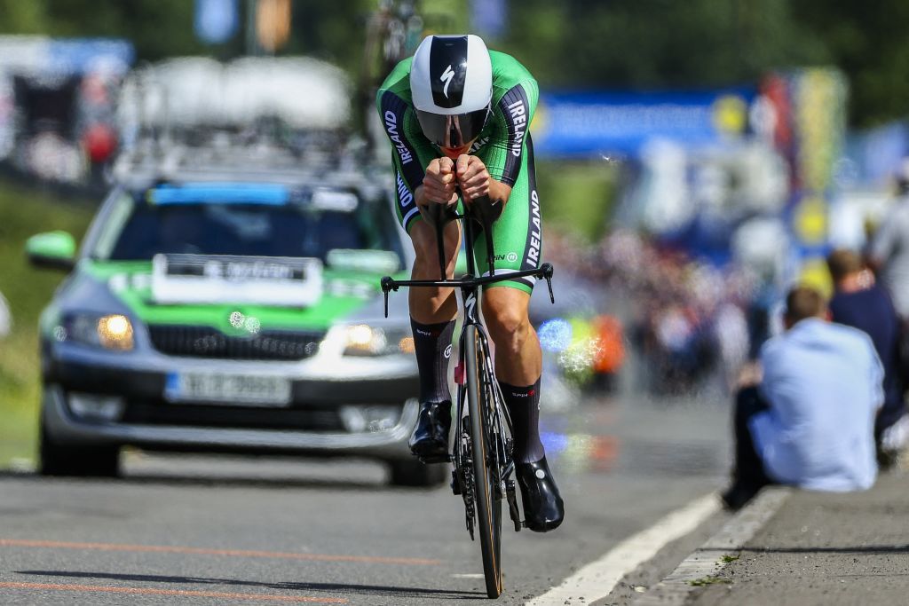 Irish Ryan Mullen of BoraHansgrohe pictured in action during the elite men time trial race at the UCI World Championships Cycling in Glasgow Scotland Friday 11 August 2023 UCI organizes the worlds with all cycling disciplines road cycling indoor cycling mountain bike BMX racing road paracycling and indoor paracycling in Glasgow from 03 to 13 August BELGA PHOTO DAVID PINTENS Photo by DAVID PINTENS BELGA MAG Belga via AFP Photo by DAVID PINTENSBELGA MAGAFP via Getty Images
