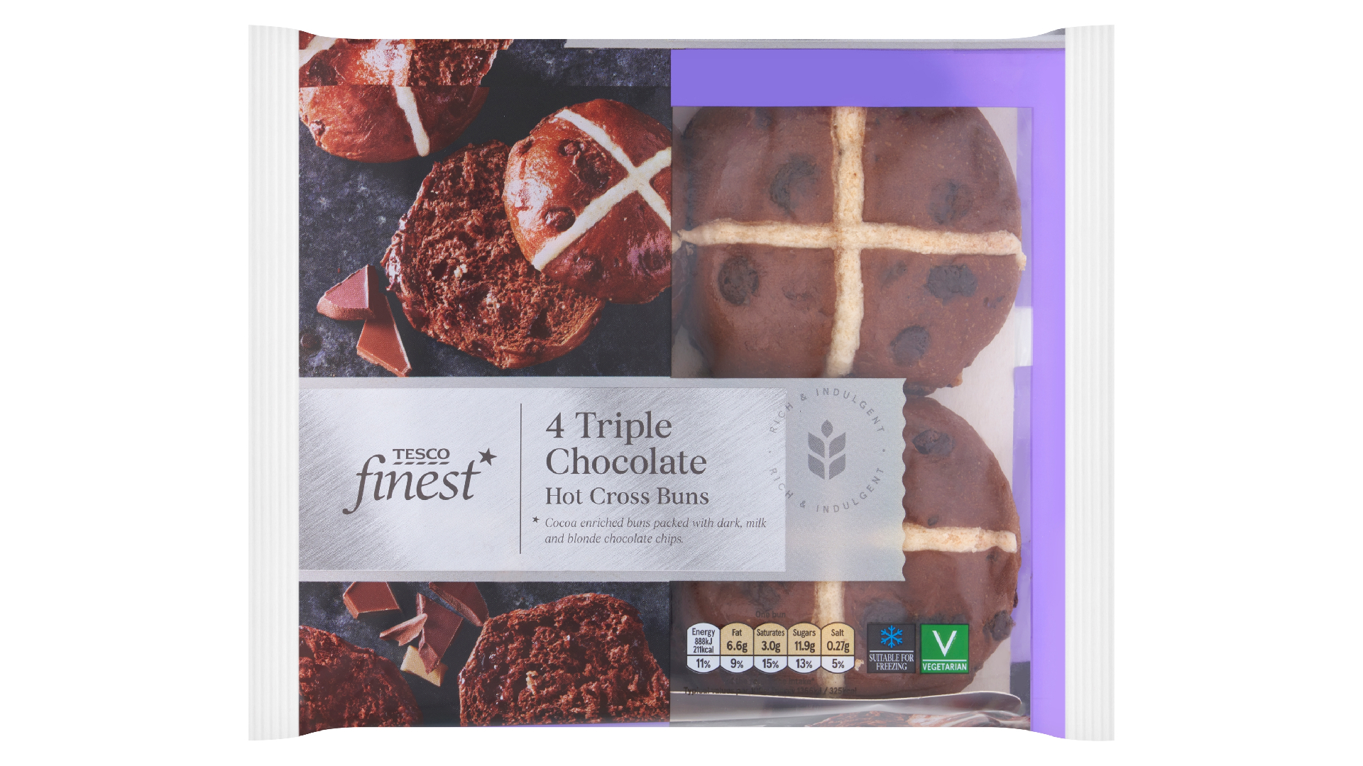 tesco 4 triple chocolate hot cross buns