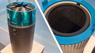 Dyson HushJet Purifier Compact air purifier (left) and a close up of the internal filters