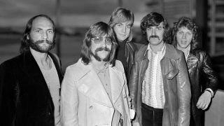 The Moody Blues in a airport departure lounge, 1970