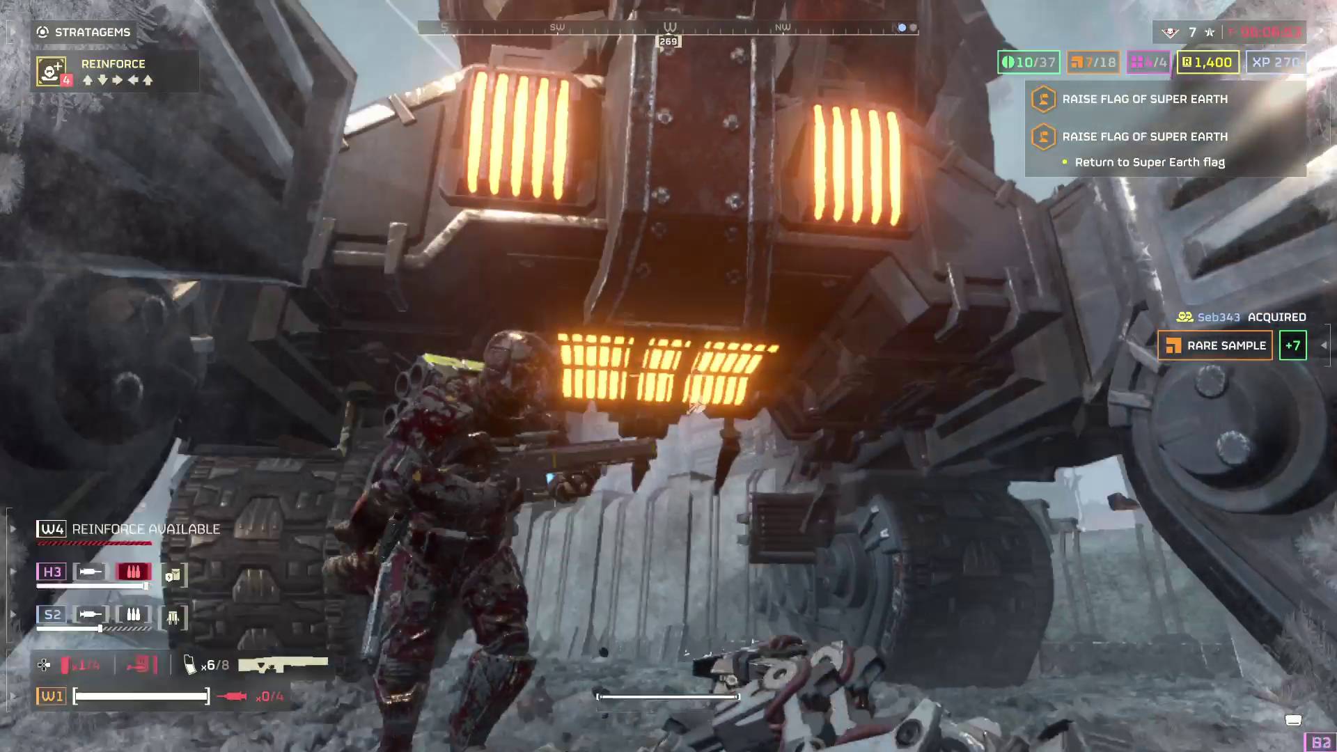 Helldivers 2 helldiver running under vox engine to see all three undercarriage heat sink vents