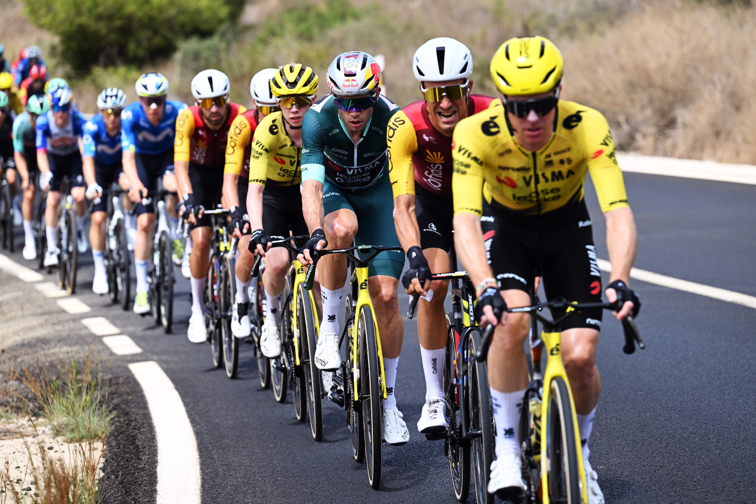 Wout van Aert and Visma-Lease a Bike in the peloton at the Vuelta a Espa&amp;ntilde;a