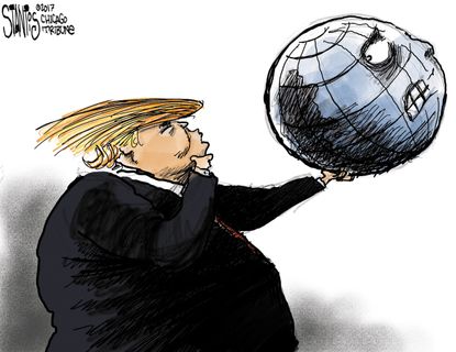 Political Cartoon U.S. Frightened world