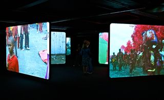 The exhibition includes Mosse's multi-channel video installation