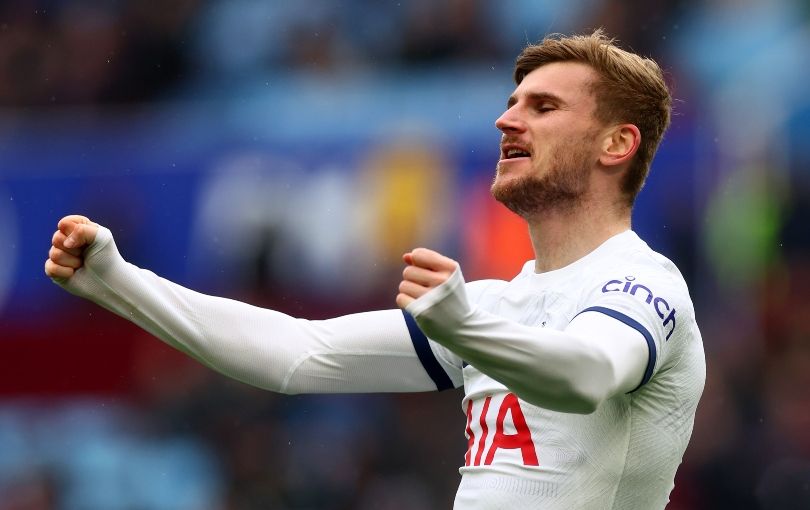 Timo Werner celebrates scoring in Tottenham&#039;s 4-0 win over Aston Villa