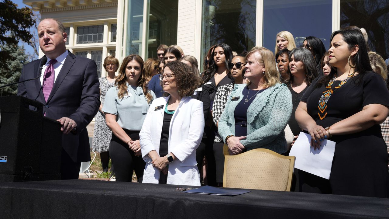 Colorado Gov. Jared Polis speaks before signing an abortion rights bill into law.