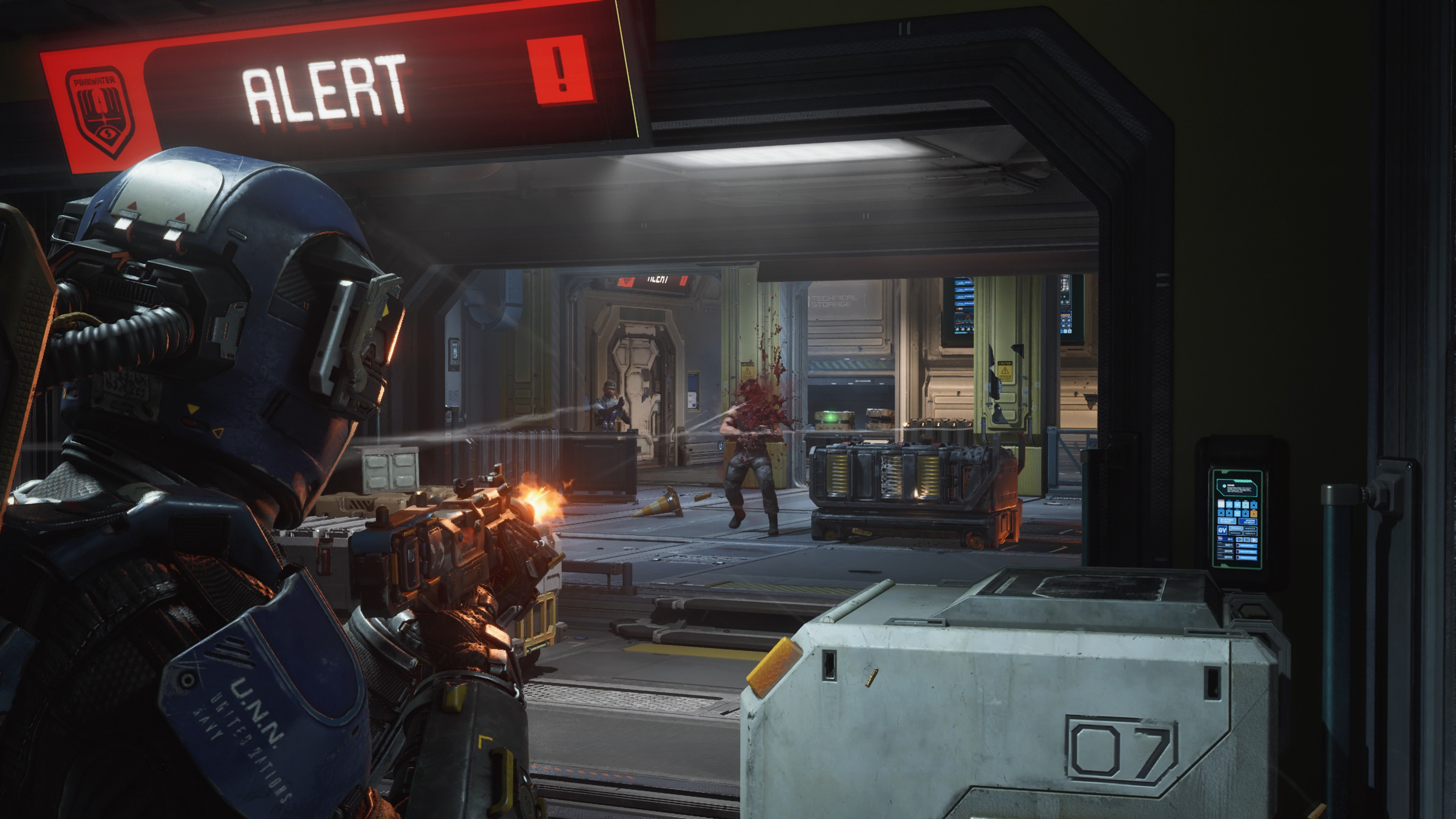 Shooting at mercenaries in The Expanse: Osiris Reborn.