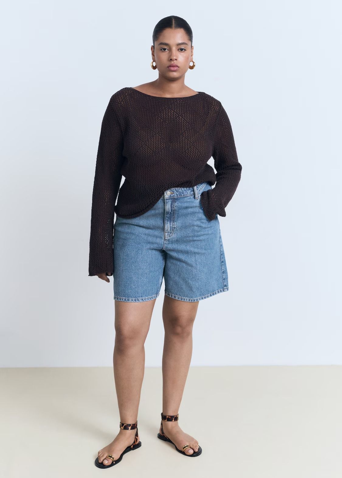 MANGO, High-Waist Straight-Fit Denim Shorts