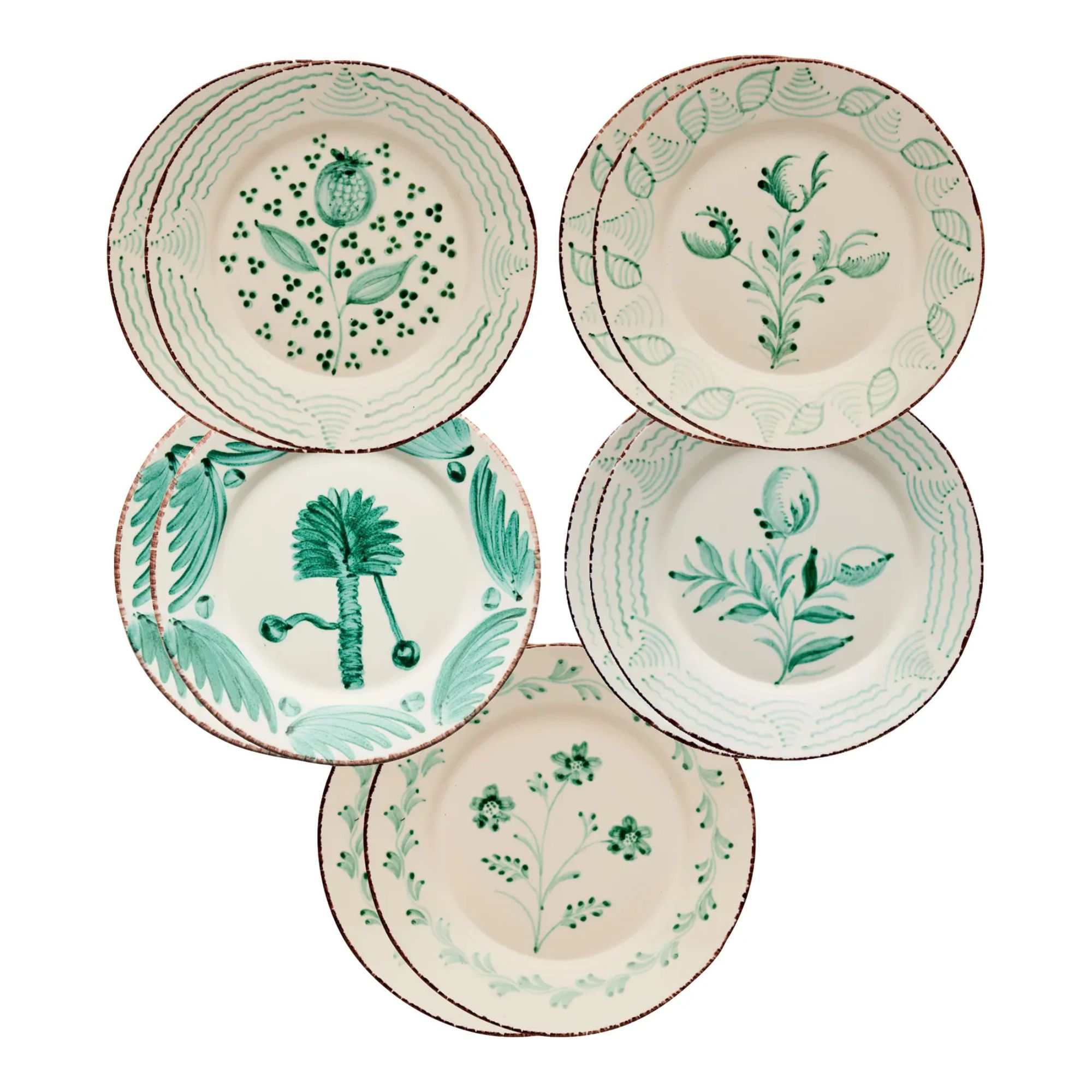 Casa Nuno Green and White Dinner Plates, Mixed Patterns, Set of 10
