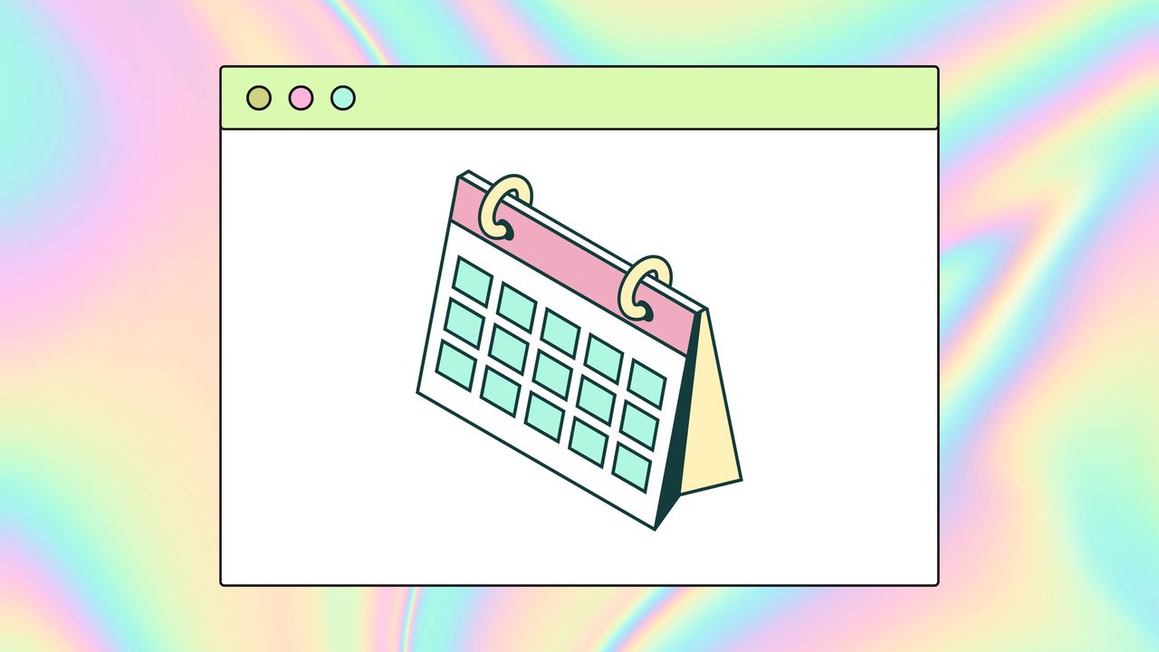 A calendar on a colorful rainbow background