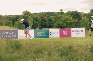 Golfer hits a tee shot during the Trilby Tour