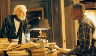 Finding Forrester Sean Connery talks to Derek Luke over his desk