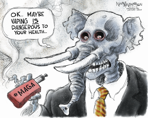 Political Cartoon U.S. Trump GOP vaping MAGA Ukraine impeachment