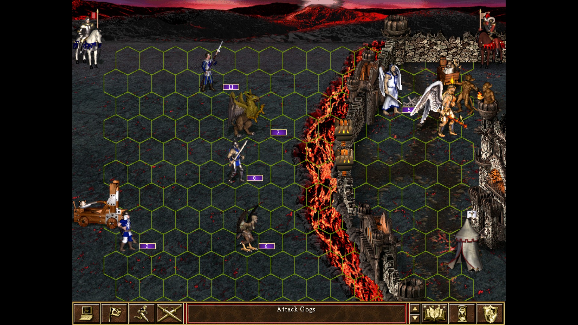 A battle outside an Inferno castle in Heroes of Might and Magic 3: Complete