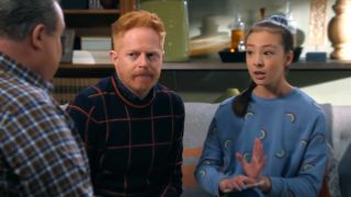 Screenshot of Jesse Tyler Ferguson and Audrey Anderson-Emmons as Mitchell and Lily Prichett on Modern Family