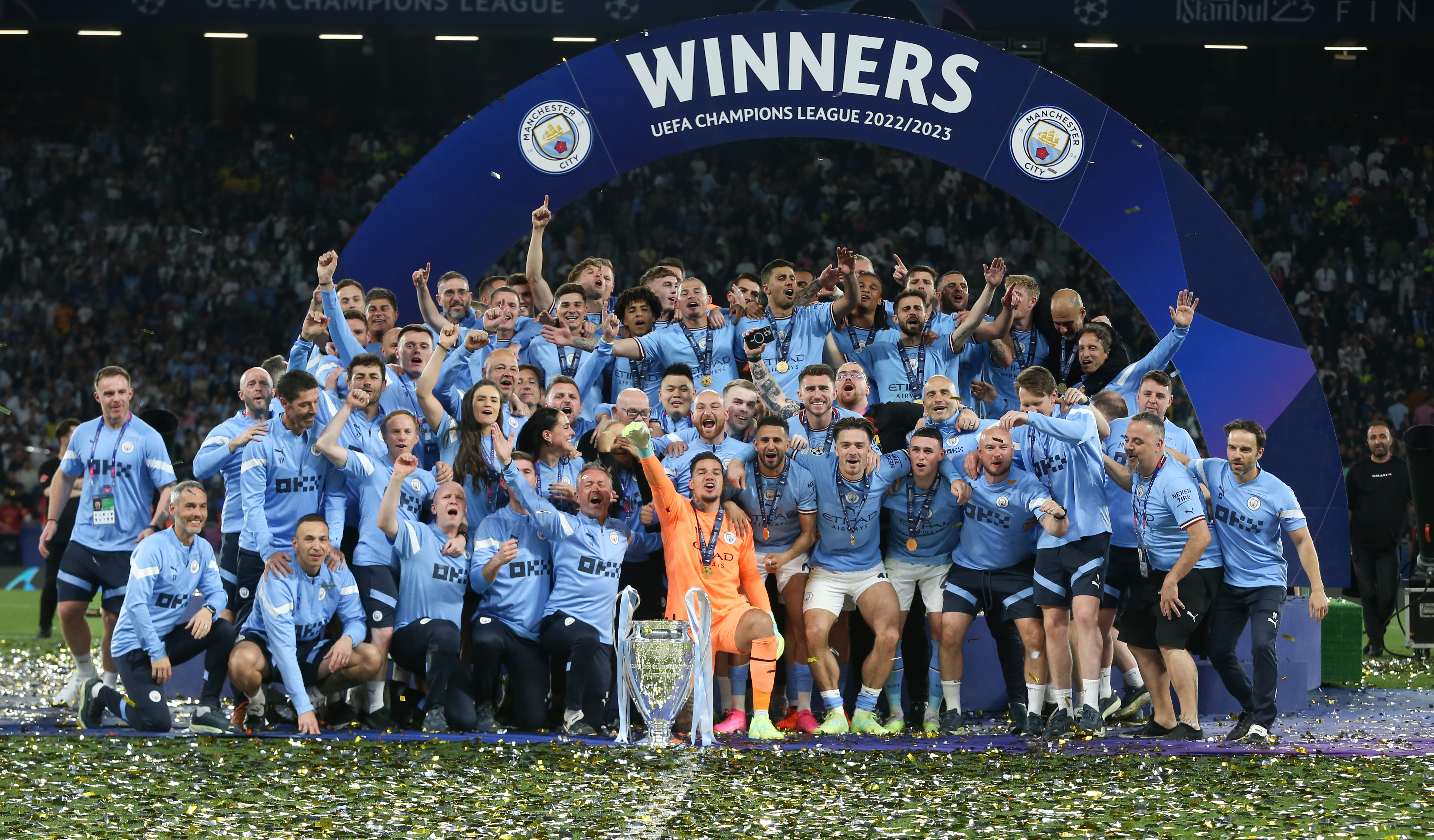 Winners Manchester City during the UEFA Champions League 2022/23 final match between FC Internazionale and Manchester City FC at Ataturk Olympic Stadium on June 10, 2023 in Istanbul, Turke