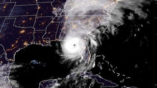 A satellite image of Hurricane Helene making landfall as a Category 4 storm on Sept. 26, 2024.