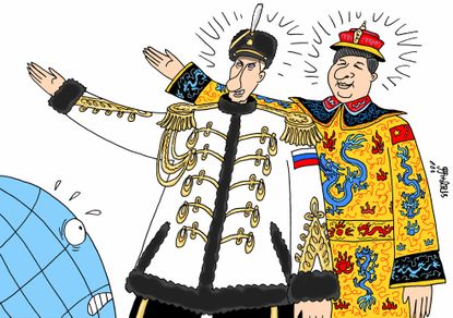 Political cartoon World Putin Xi Jinping authoritarians global fear