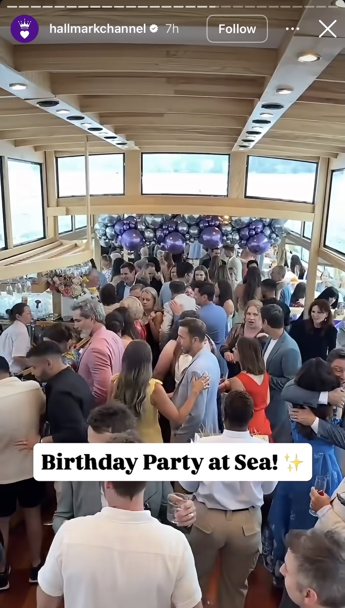 Hallmark stars at Hallmark's birthday party at sea in an Instagram story.