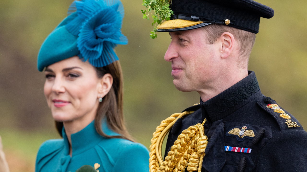 Prince William, Prince of Wales and Catherine, Princess of Wales attend the 2023 St. Patrick&#039;s Day Parade at Mons Barracks on March 17, 2023 in Aldershot, England.