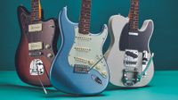 A group of Fender Vintera electric guitars, including (L-R) a â60s Jazzmaster Modified, â60s Stratocaster and a â˜60s Telecaster Bigsby, taken on July 1, 2019.