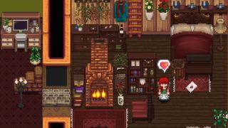 A Stardew Valley mod, Cozy Nooks Farmhouse, cuts down on the space used in your home and allows players to create more intimate spaces like featured here. This screenshot shows one farmhouse bedroom almost cut in half, making the items placed closer, more cluttered, and purposeful.