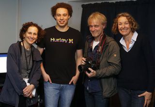 Hutchins, center, with journalists following the WannaCry outbreak. Credit: Marcus Hutchins