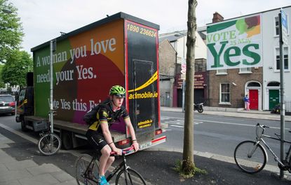 Signs urging people to vote yes on the abortion referendum in Ireland.