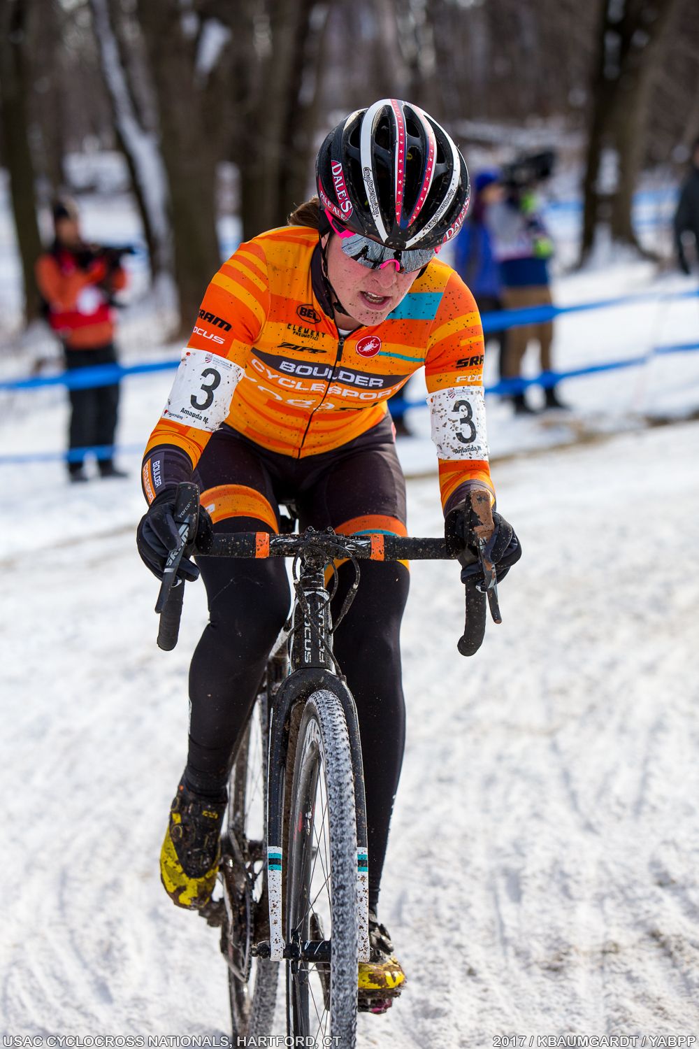 Amanda Miller drives hard to keep Compton in sight.