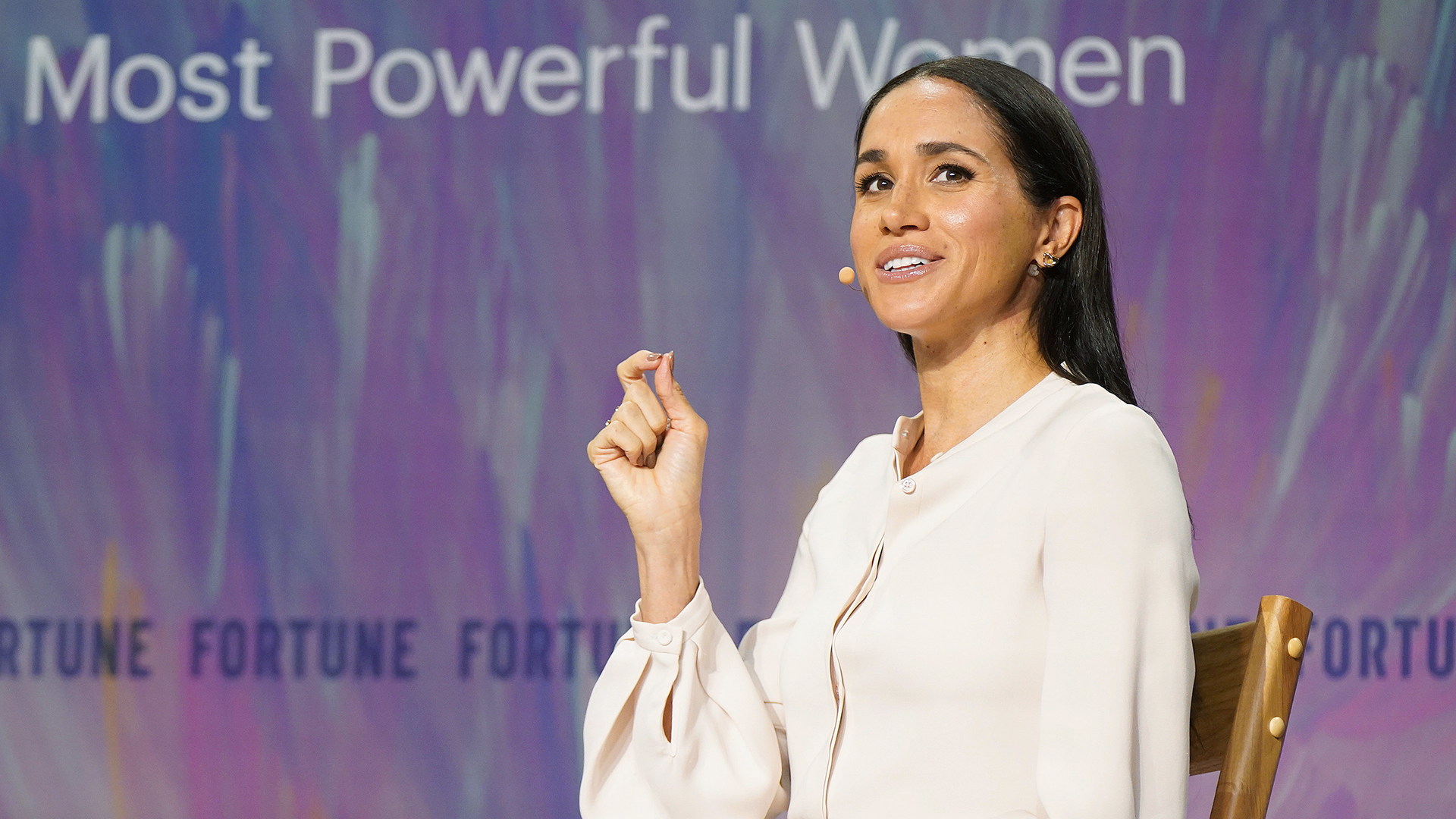 WASHINGTON, DC - OCTOBER 14: (EDITORIAL USE ONLY) Duchess of Sussex and Founder of As Ever Meghan Markle speaks onstage during Fortune Most Powerful Women Summit 2025 at Salamander Hotel on October 14, 2025 in Washington, DC. (Photo by Leigh Vogel/Getty Images for Fortune Media)