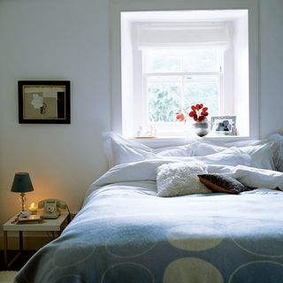 Bedroom with white walls and bed