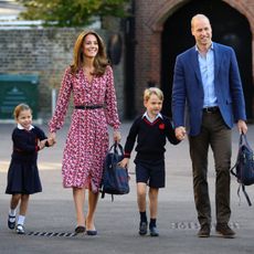 Princess Charlotte, Kate Middleton, Prince George, and Prince William walk to school dropoff. Aaron Chown / WPA Pool for Getty Images
