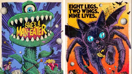 an image of two of the retro 80 style horror themed posters for Ted's spliced togeter