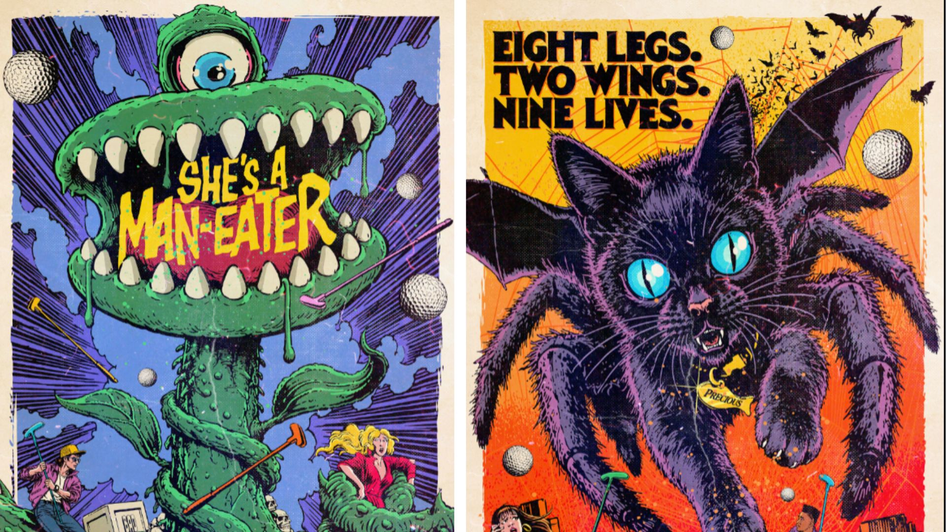 an image of two of the retro 80 style horror themed posters for Ted's spliced togeter