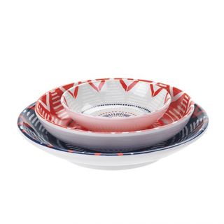 bowl set with printed red white and blue pattern