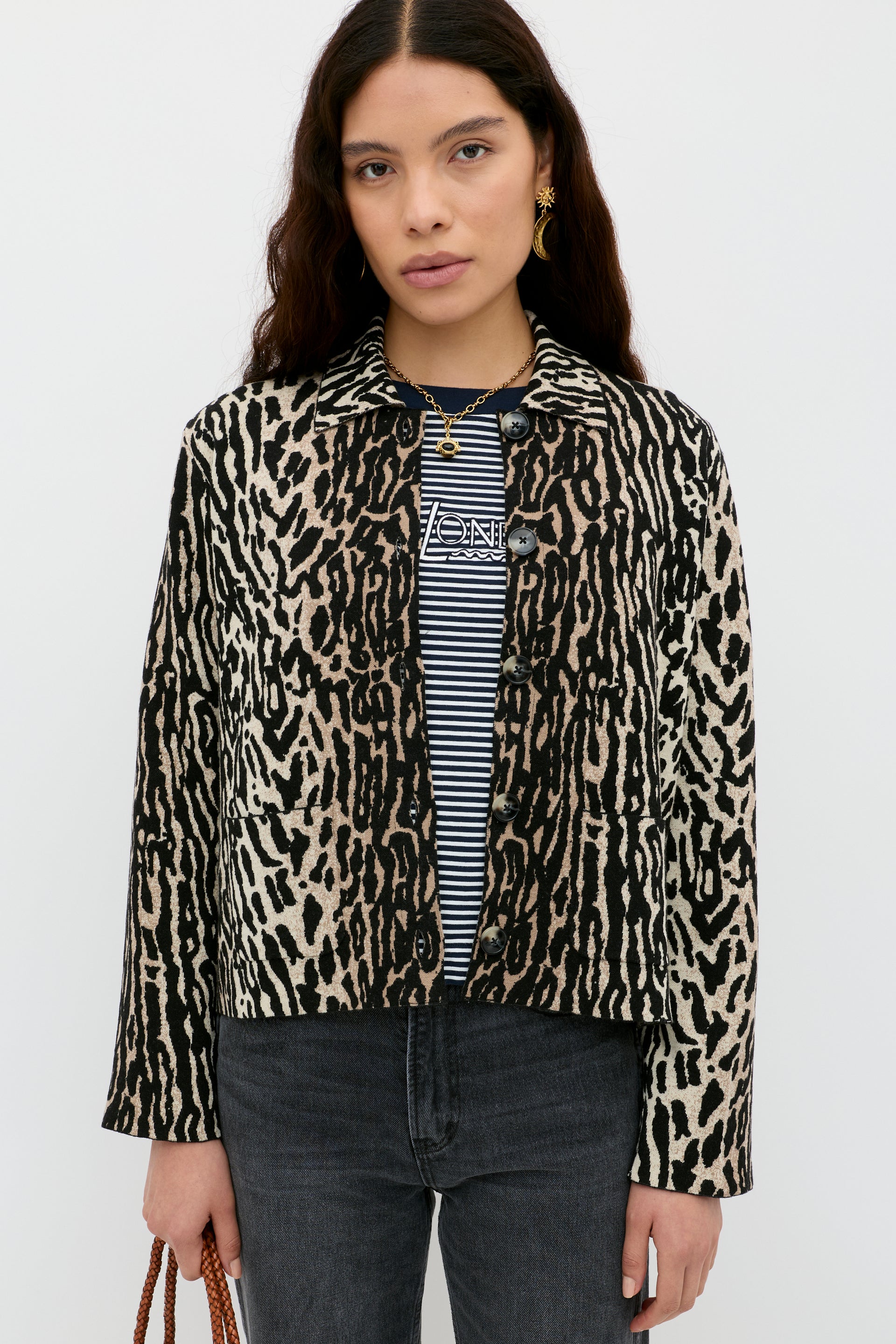 Trista Jacquard Cardigan in Bohemia Leopard Brown