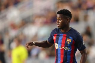 Ansu Fati of FC Barcelona during the pre season friendly between Inter Miami CF and FC Barcelona at DRV PNK Stadium on July 19, 2022 in Fort Lauderdale, Florida.