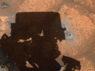 This image, snapped by Perseverance, shows an image of the first borehole snapped by the rover's navigation camera.