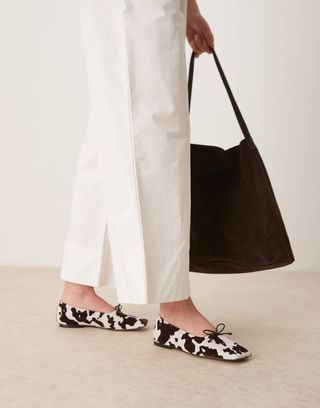 Asos Design Lotus Premium Suede Ballets in Cow Print