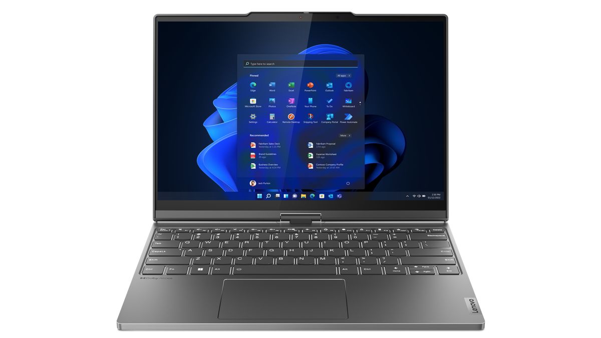 Lenovo ThinkBook Twist, open and seen from front.