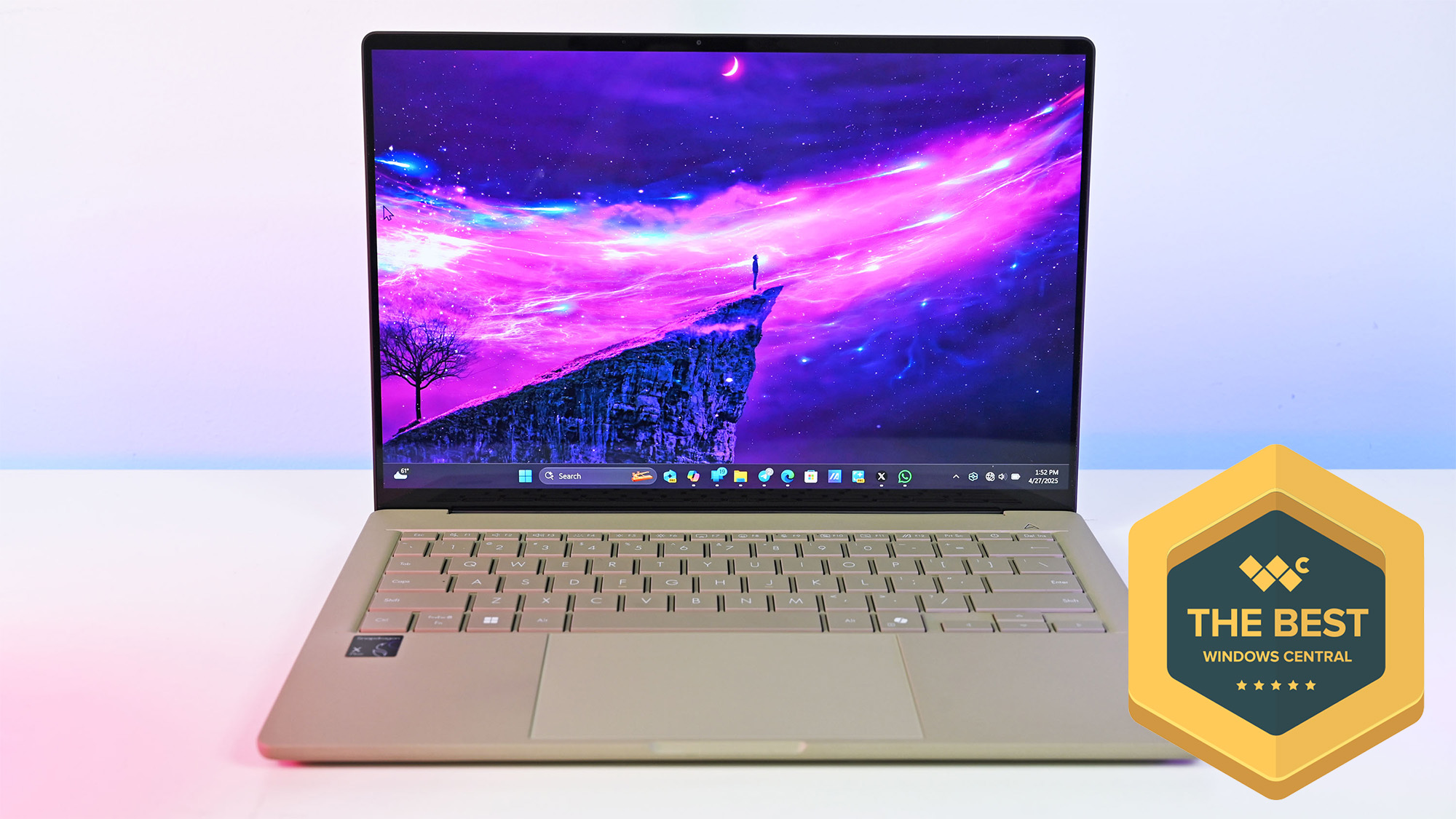 ASUS Zenbook A14 on a white display with Windows Central "The Best" award