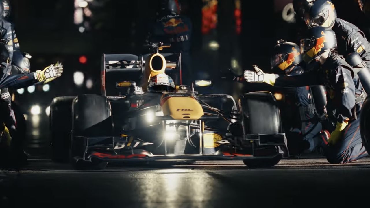 The Red Bull Formula 1 car equipped with Outbound Lighting&#039;s Hangover bike lights