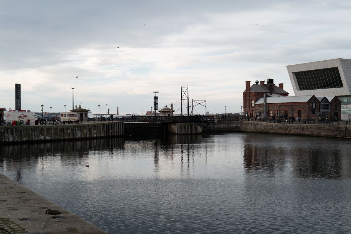 Liverpool docks on a cloudy day