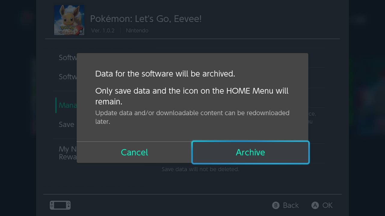 How to delete Nintendo Switch game archive